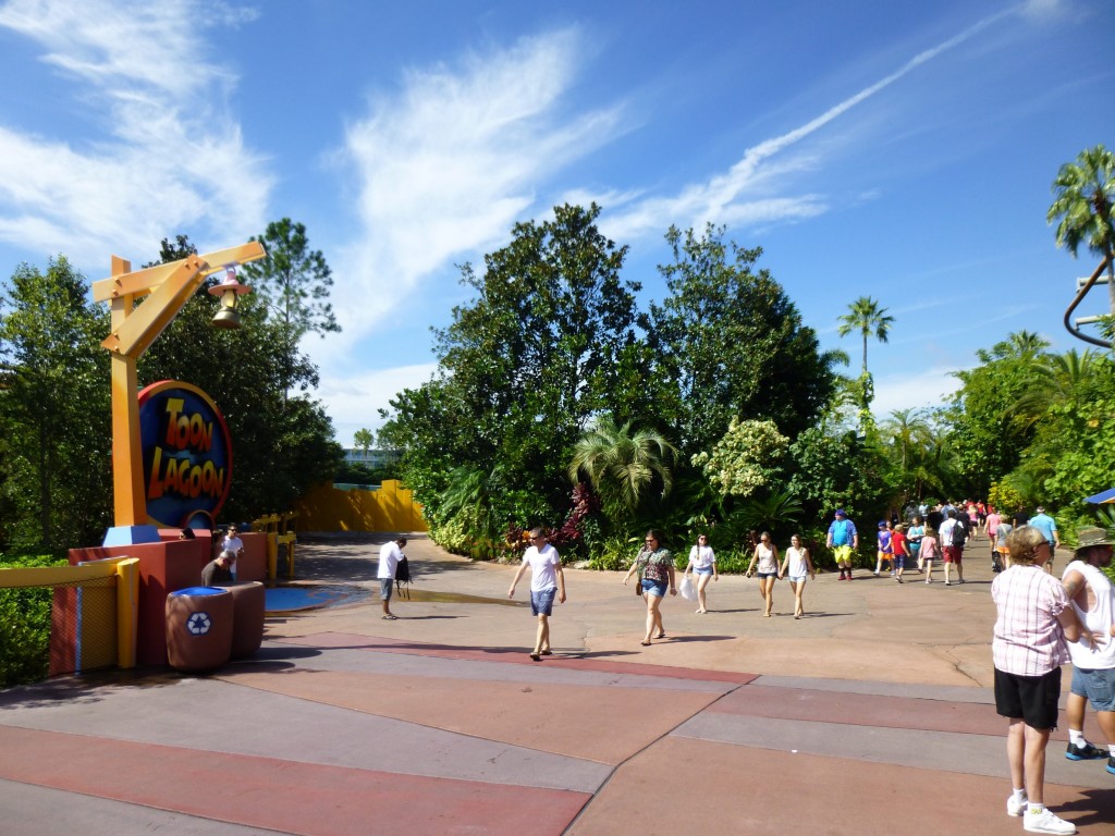 Construction has pushed to the edge of Toon Lagoon. Former location of JP arch on right