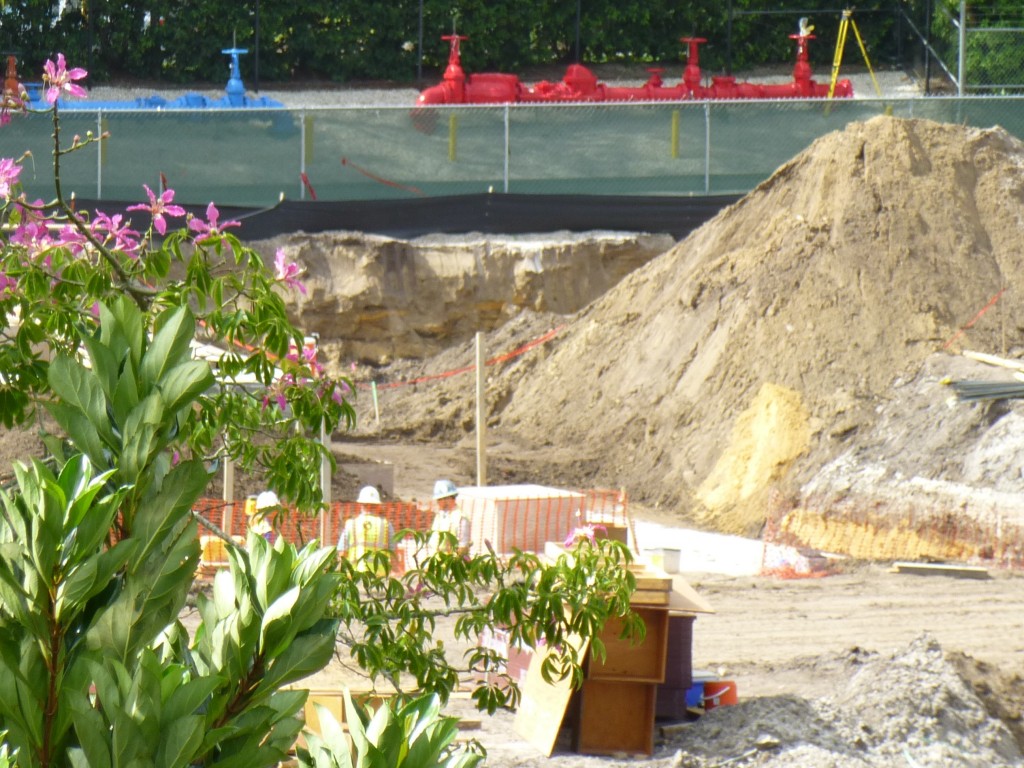 Large trench carved out of the back of the lot