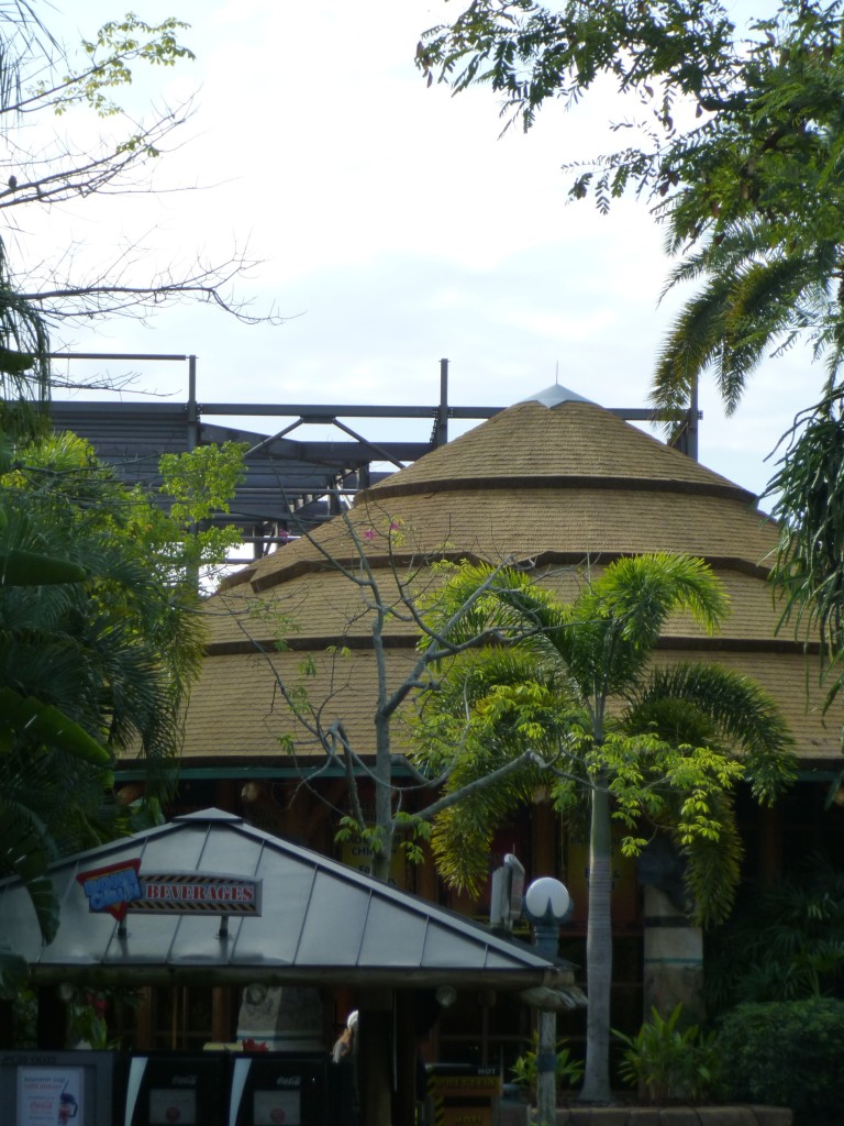 The structure is now clearly visible behind Thunder Falls in Jurassic Park