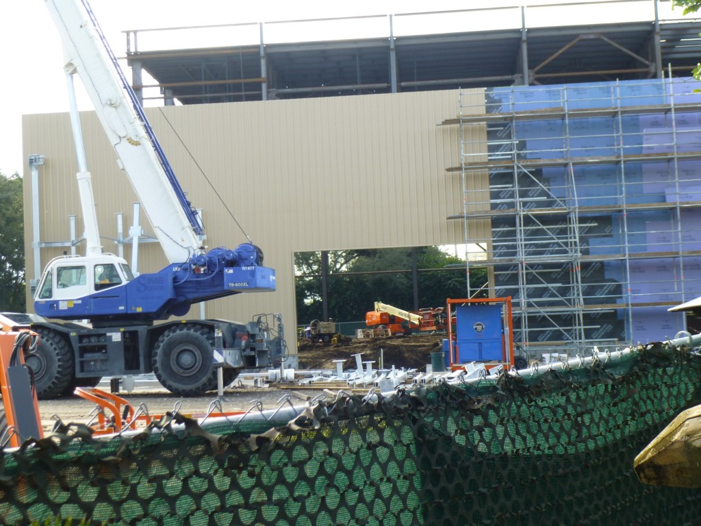 Many think this opening will be where the ride vehicle enters the building from outside. You can see more facade supports laying on the ground too