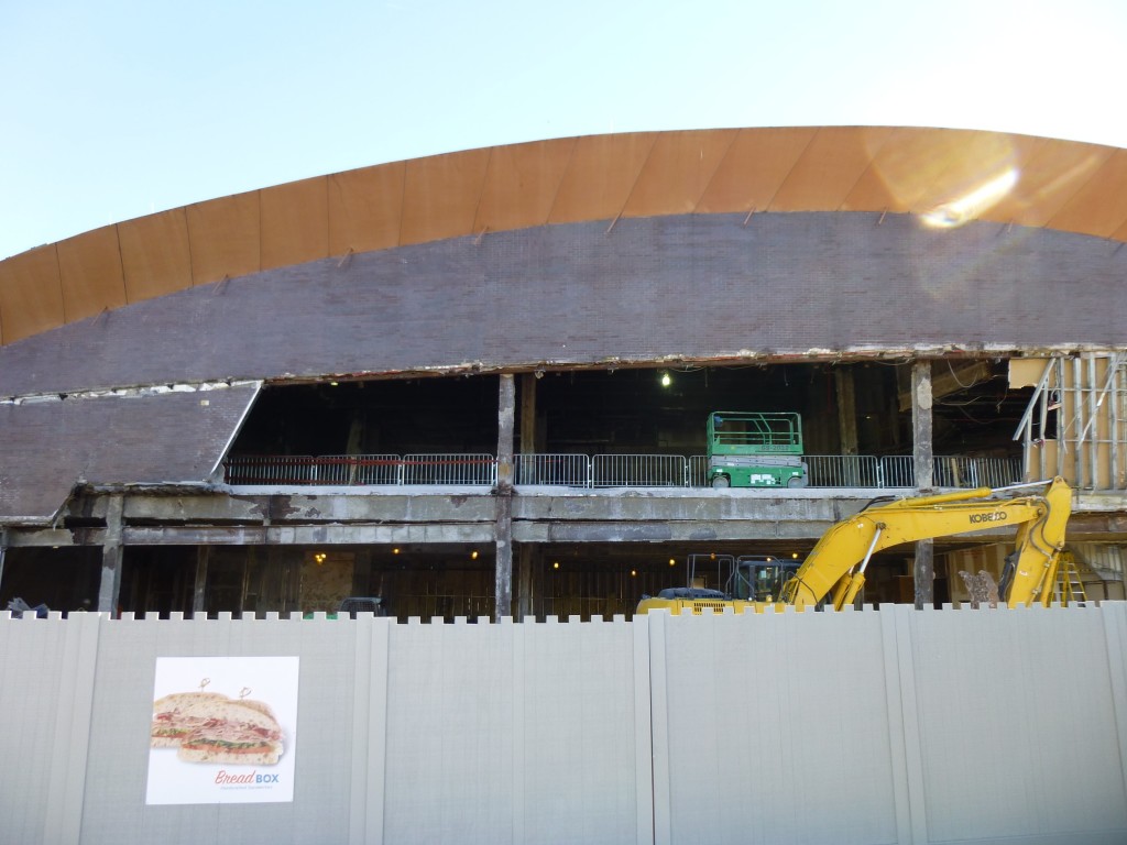 Side-view of the gutted NASCAR Cafe.