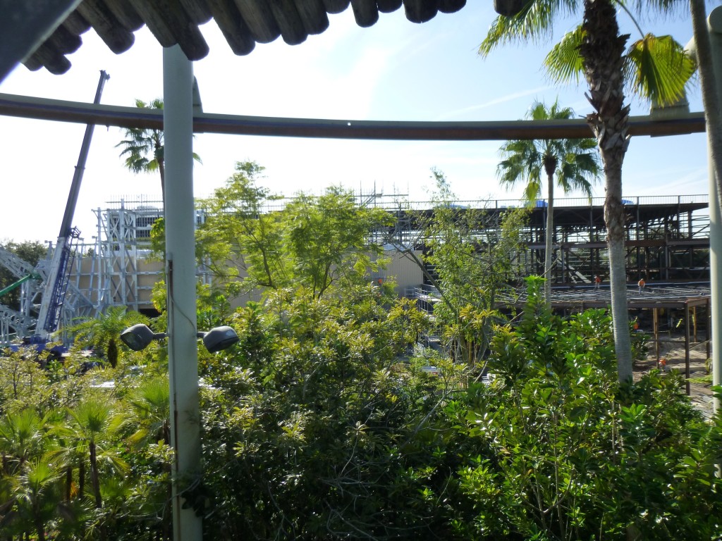 A wide shot of the structure from a tower in Camp Jurassic