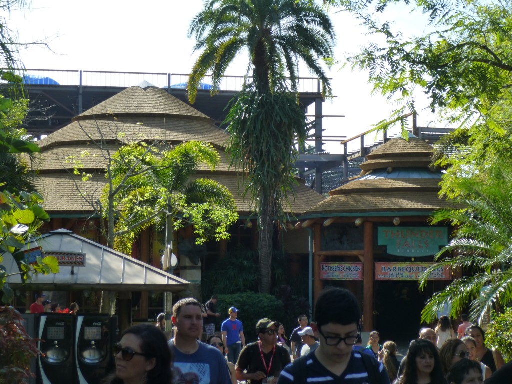 The massive structure looms over Thunder Falls in Jurassic Park