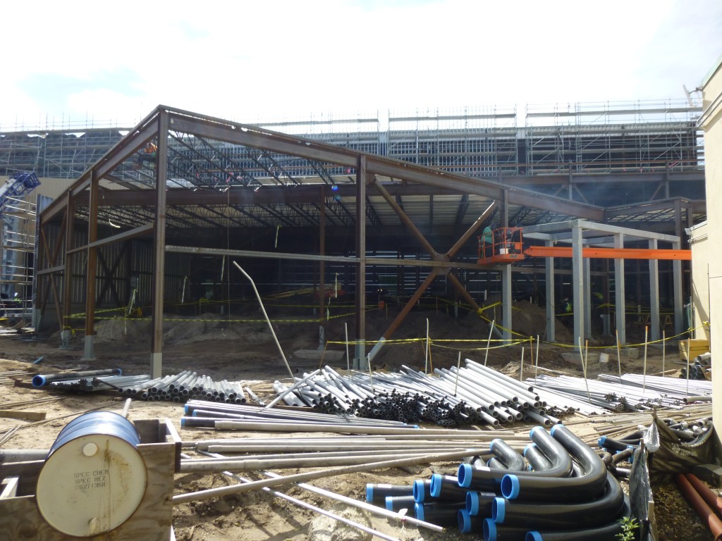 The indoor queue area continues to receive its walls and ceiling