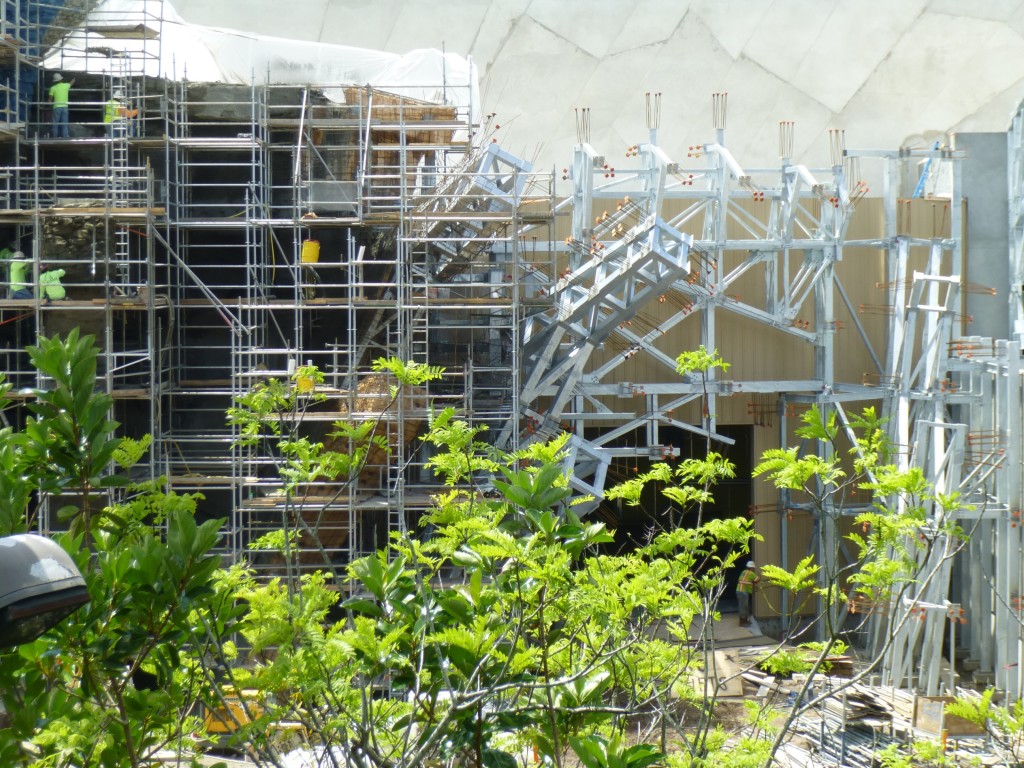 Opening in the wall where the ride vehicle will come out for outdoor scene