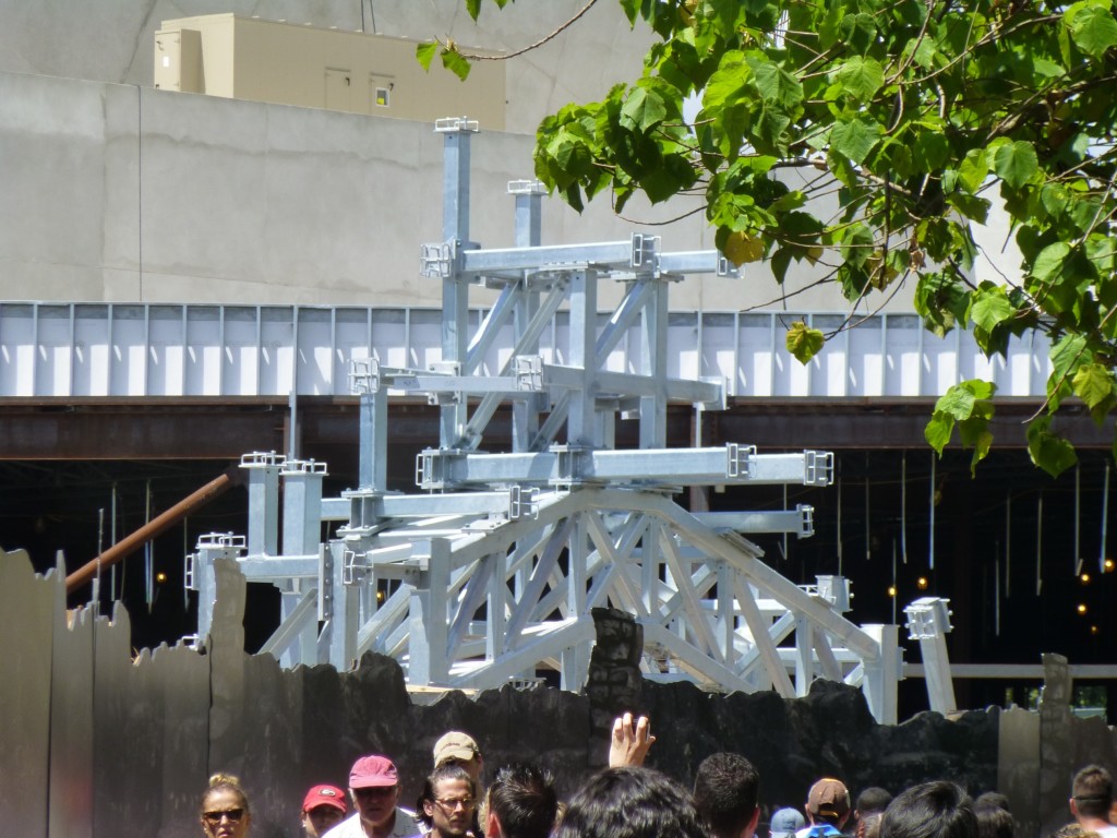 A different view of the archway, with queue building behind it