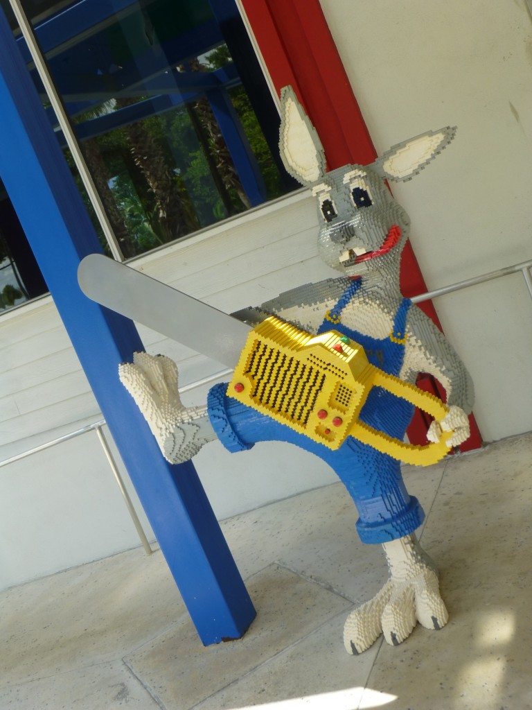 I leave you with a crazy LEGO kangaroo trying to chainsaw down the building!