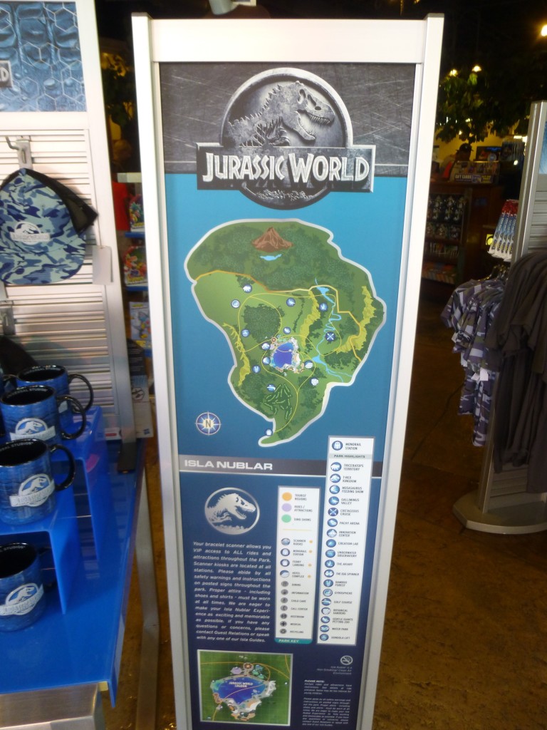 Map of Jurassic World with key showing different attractions