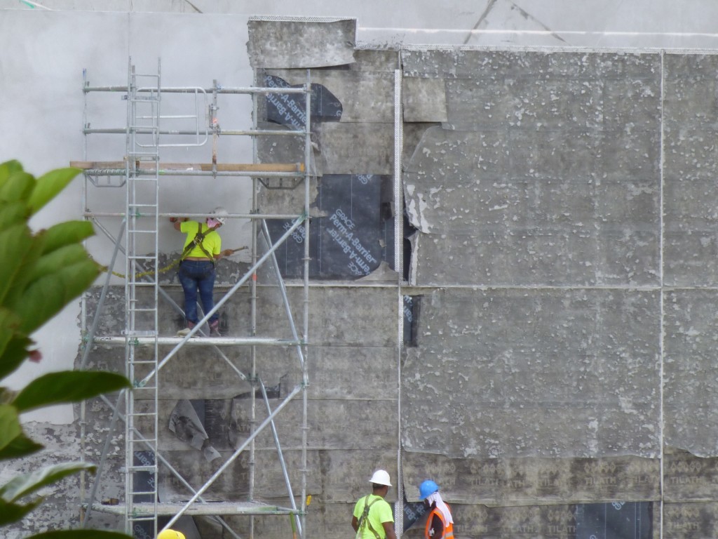 Close up of wall being re-plastered