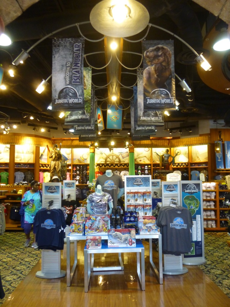 Jurassic World taking over middle section of the main store at Port of Entry, on your way to the park exit