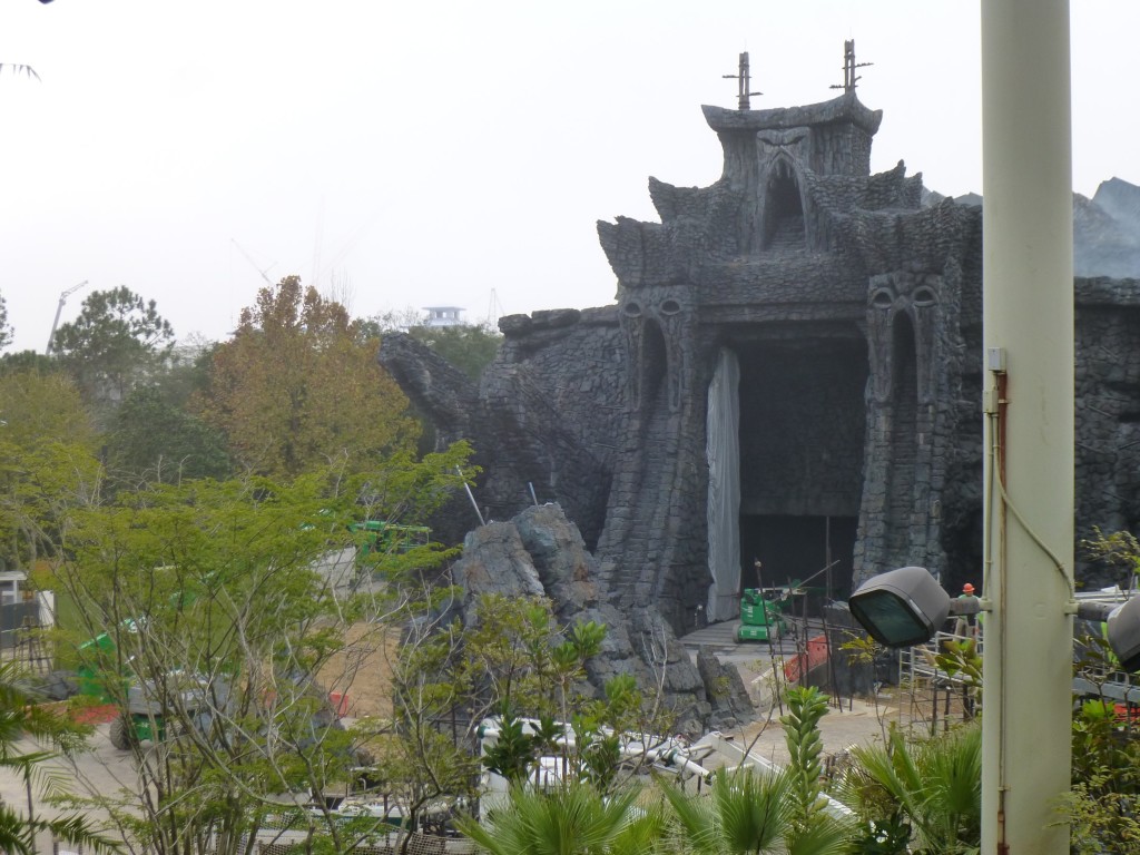 The view from Camp Jurassic's tower, overlooking the temple and outdoor ride path section