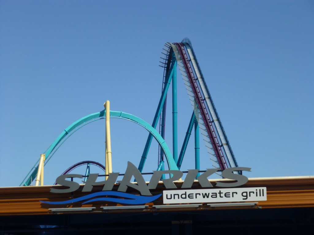 The highest point is the lift here and first drop, seen here behind a portion of Kraken