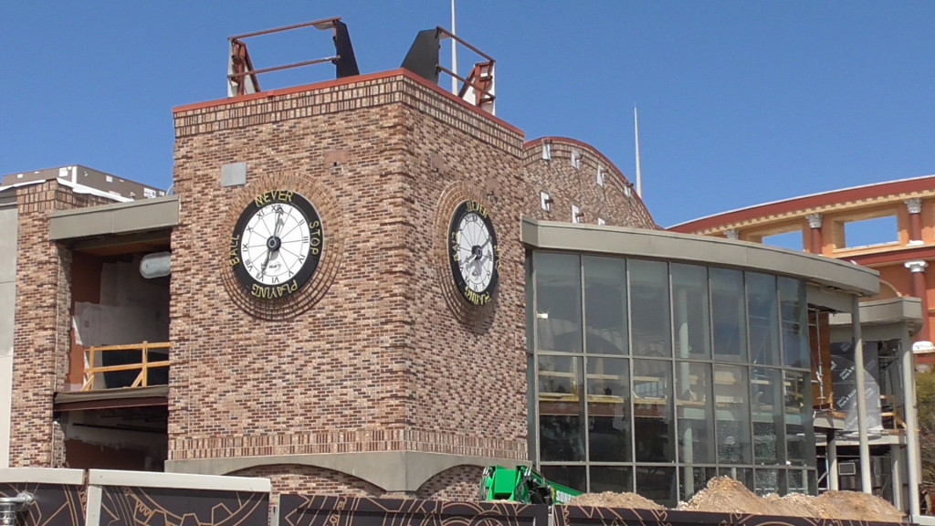 Workers are still digging in the dirt around the front