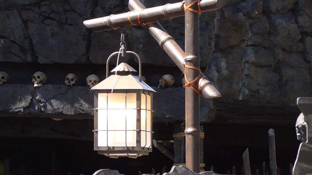 Outdoor lanterns have all been on while work continues during the day