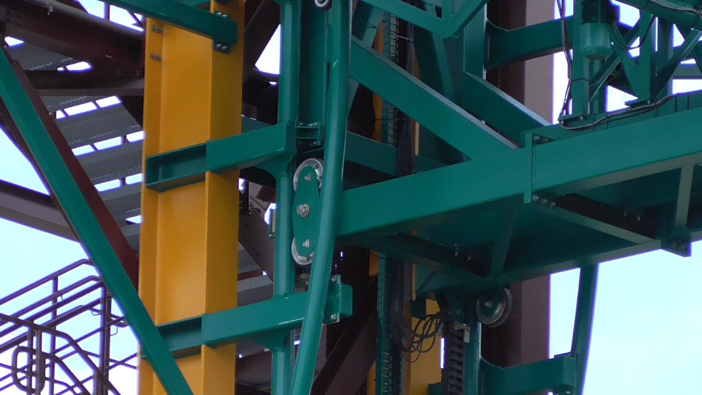 Close up of elevator lift track/mechanism along sides