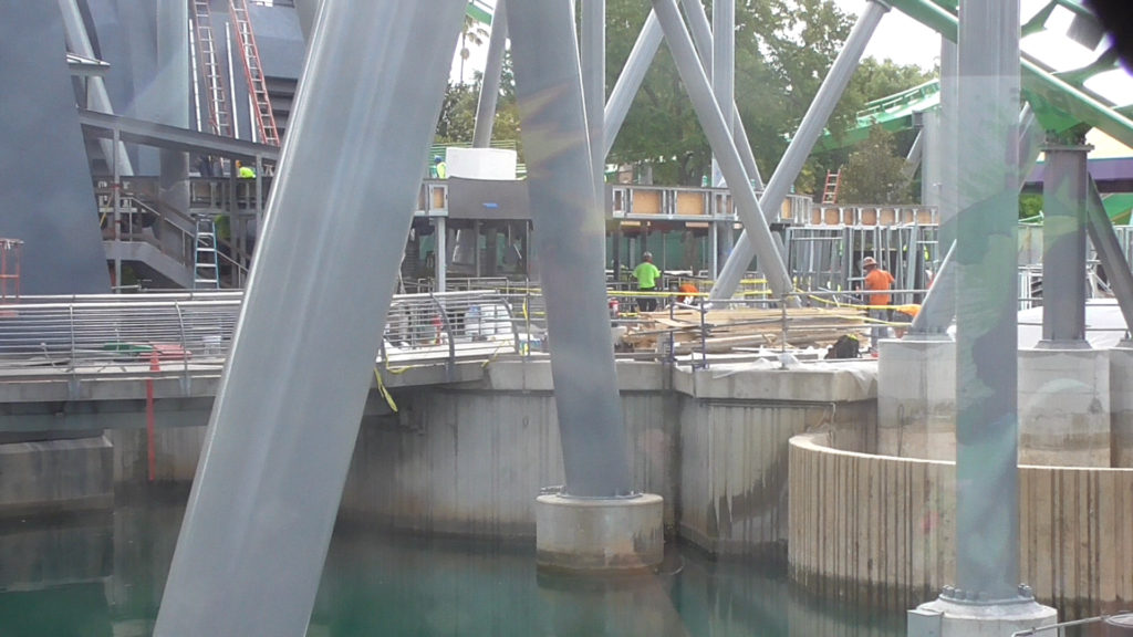 View of the updated ride entrance construction through the wall