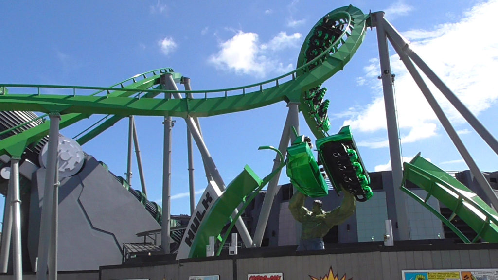 One last look at the new entrance with a coaster train running behind it