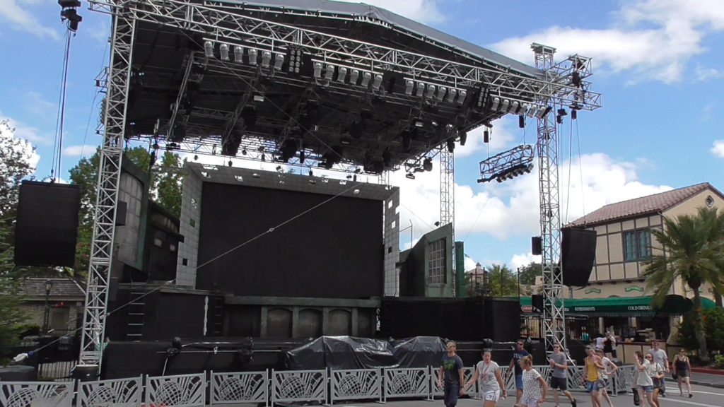 Large temporary stage set up near Battery Park for Horror Nights