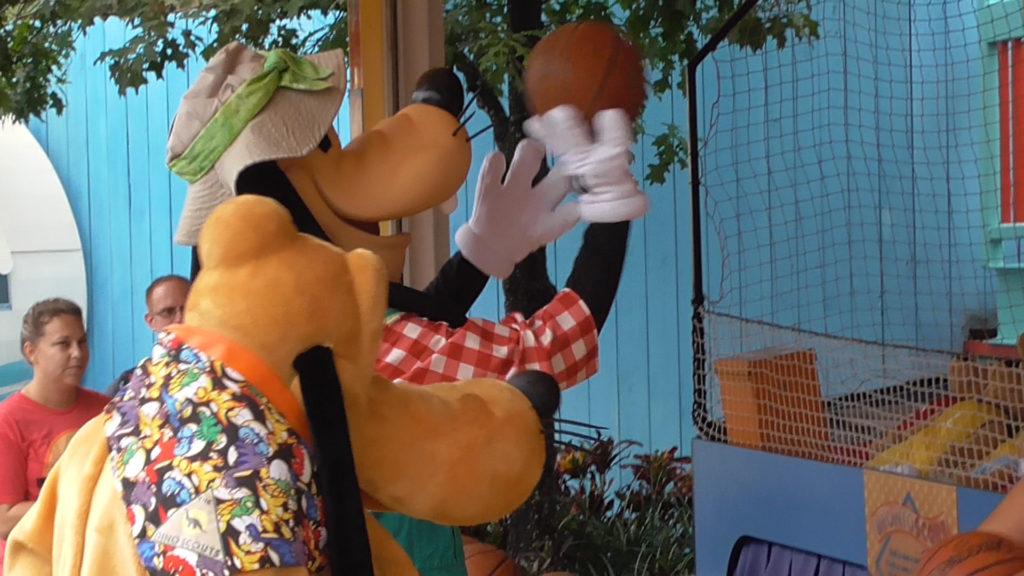 Shooting hoops with Goofy and Pluto