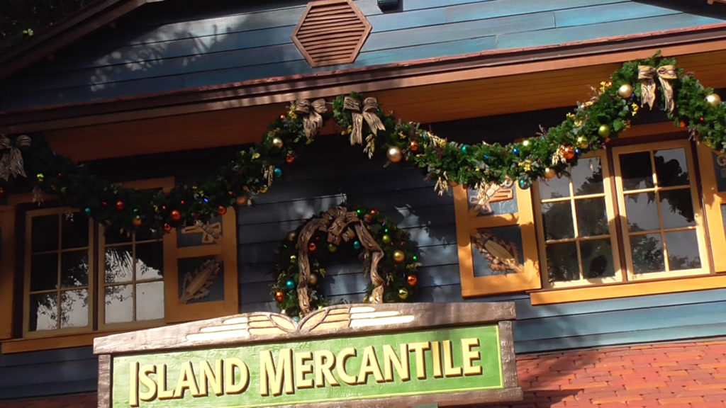 Holiday decor on all the buildings throughout most of the park