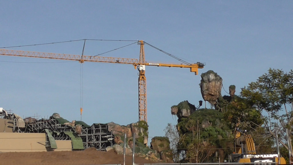 You can see the large show building, floating mountains, and front-facing facade