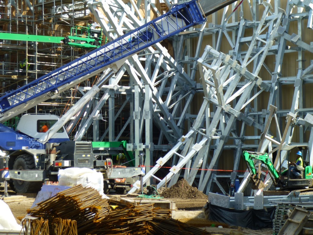 Close up of new pillar facade frame being installed