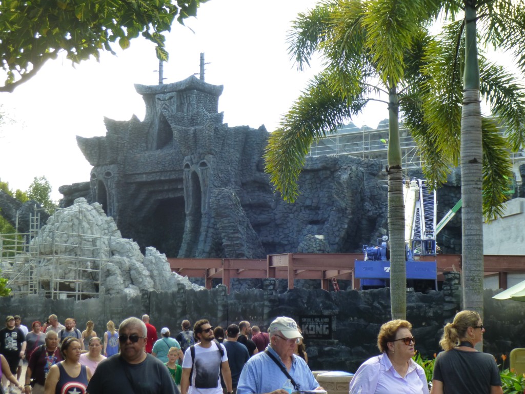 New steel framework going up behind Kong entry arch to add cover over queue entrance