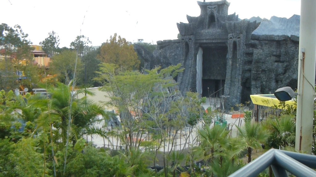 Outdoor ride path visible from Camp Jurassic. Is just paved with bumpy surface. No sign of tracks, so hopefully ride will in fact be trackless as rumored