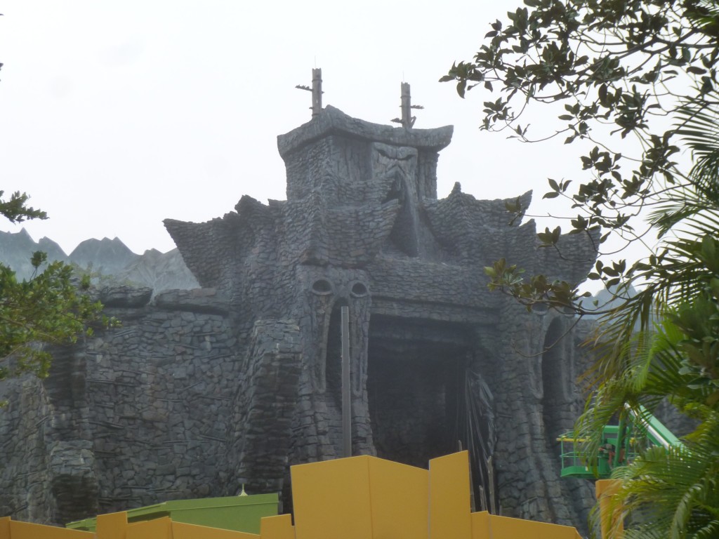 Temple looking menacing, gate doors still wrapped inplastic