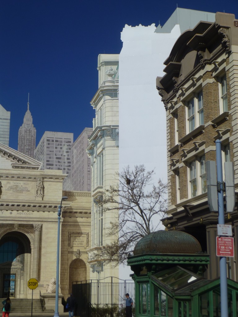 One by one cutout forced perspective buildings being refurbished