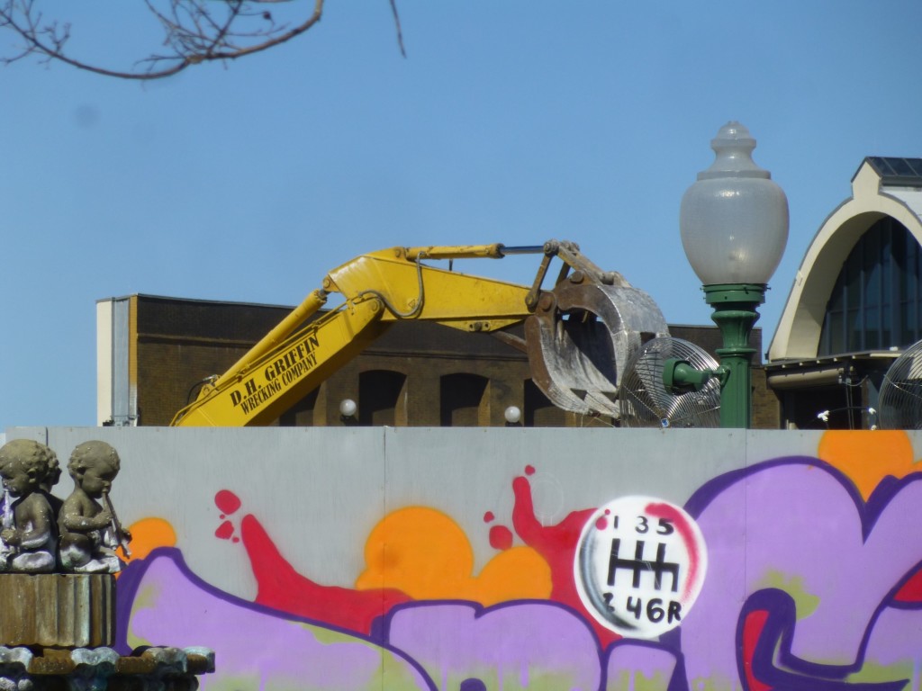 Cleaning up the remains of the stage