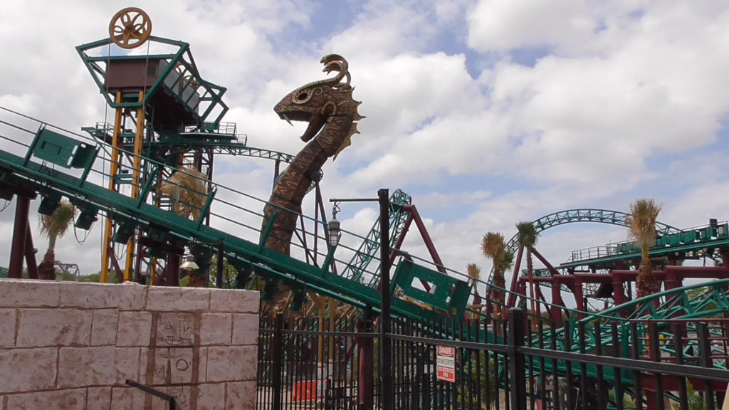 The view of Cobra's Curse track layout as seen from Montu entrance