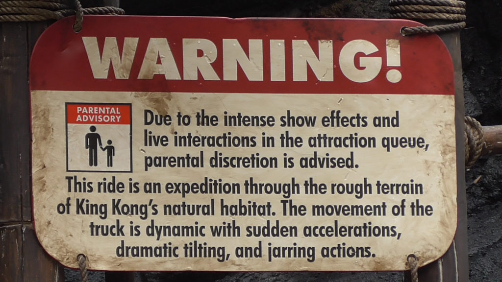 Warnings about scary queue and ride movements