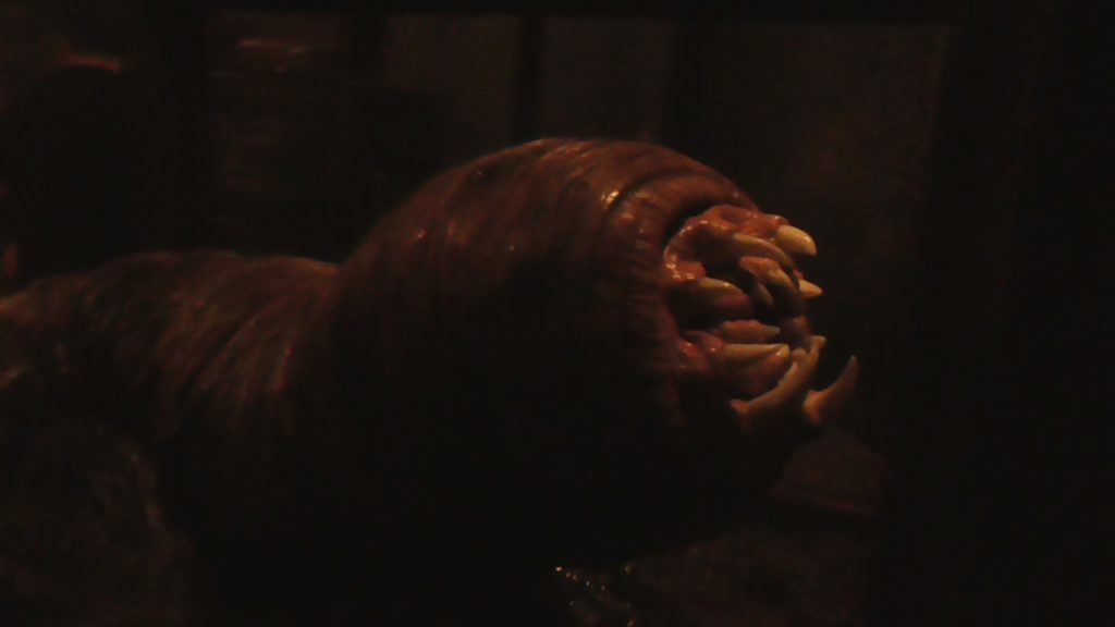 Closer view of the incredibly realistic giant worm monster