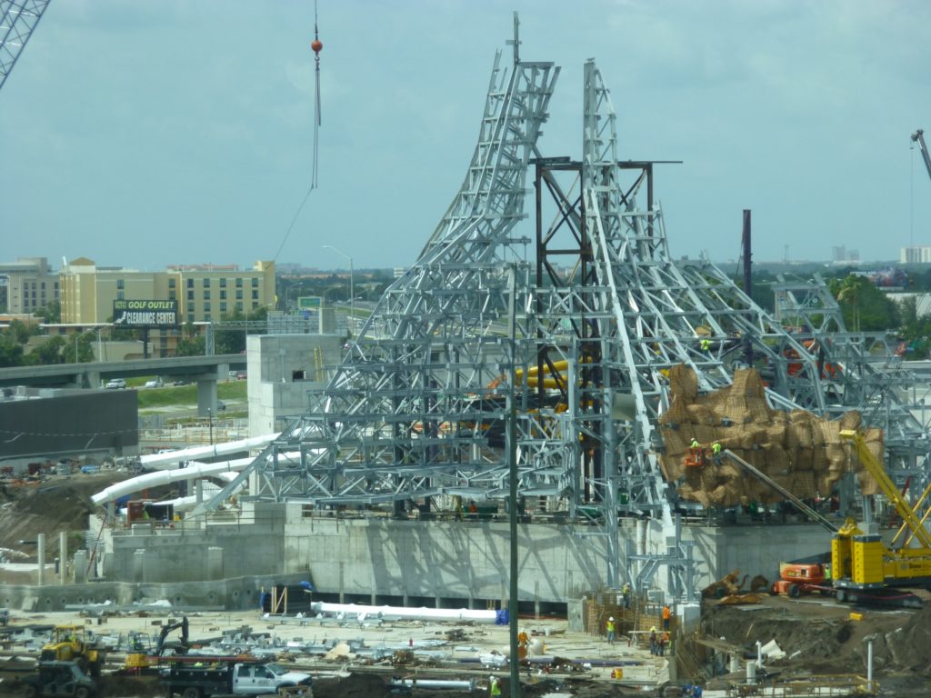 Work continues on wave pool in front of volcano