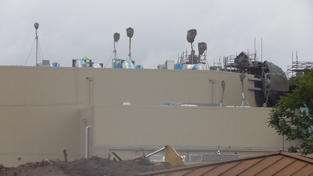 Some small floating mountains seen on top of building