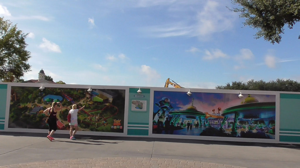 Walls covering a very empty back half of theme park