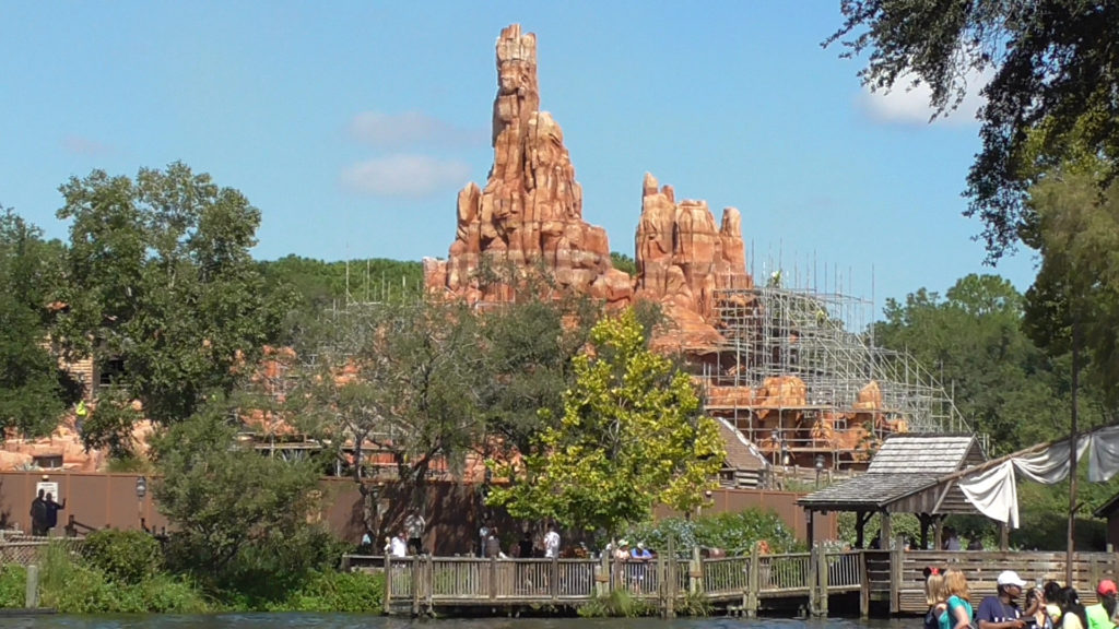 Scaffolding can be seen on Big Thunder Mountain from afar