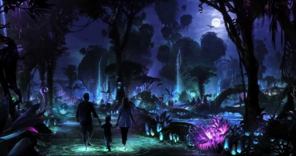 Pandora becomes another realm at night, with bioluminescent plants and interactive elements all around