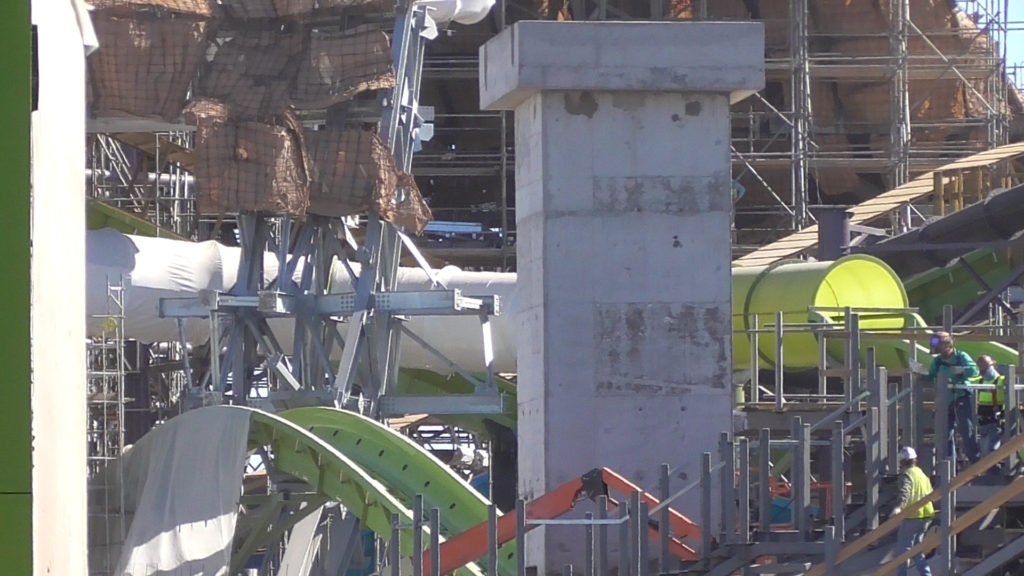 Water coaster going back towards volcano