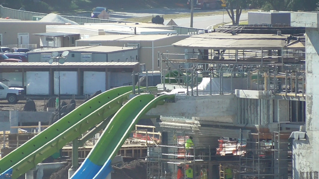 Water Coaster load/unload platform behind volcano