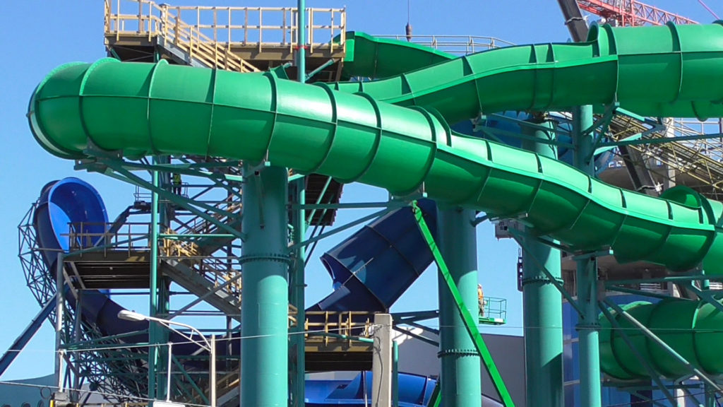 Closer view of family slide and blue funnel slide