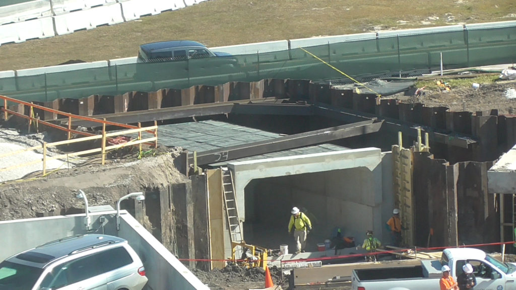 Pedestrian tunnel under construction, will lead to tram drop-off