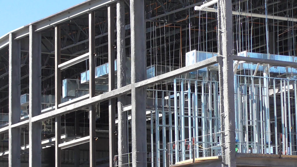 Air ducts and pipes already in place for this half of building